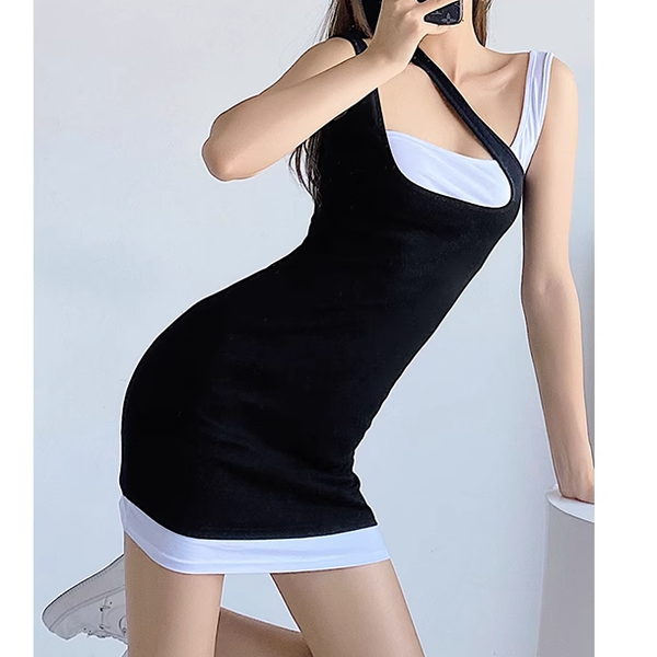 Fake Two-Piece Colorblock Slim Dress