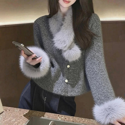Stylish Gray Fur Coat