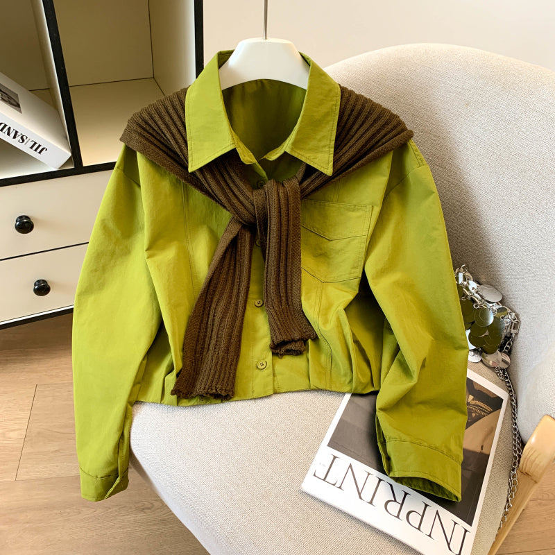 Long-Sleeved Pure Cotton Shirt With A Shawl
