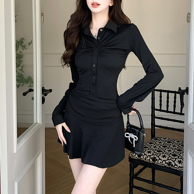 Sporty Polo Neck Dress With Waist