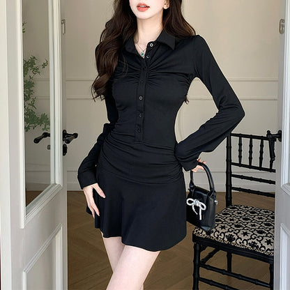 Sporty Polo Neck Dress With Waist