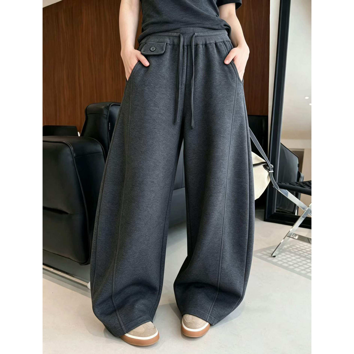 Lazy Style Drawstring Wide-Leg Sweatpants