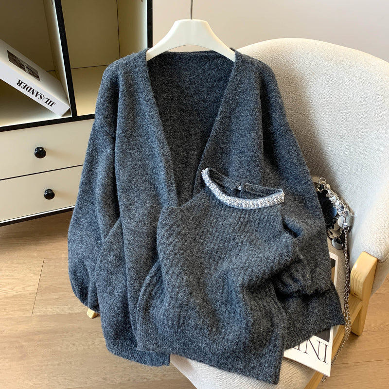Stylish Camisole Knit Sweater Two-Piece Set