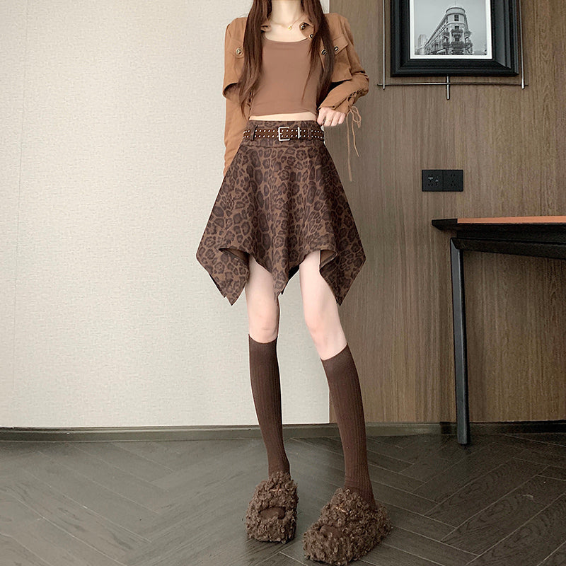Vintage-Style Irregular Leopard-Print Skirt