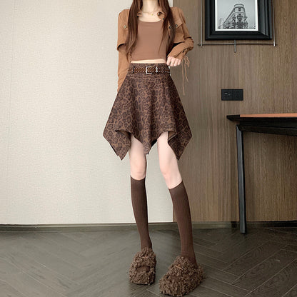 Vintage-Style Irregular Leopard-Print Skirt