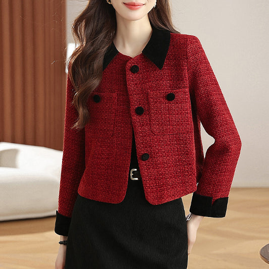 Red Collared Wool-Blend Coat