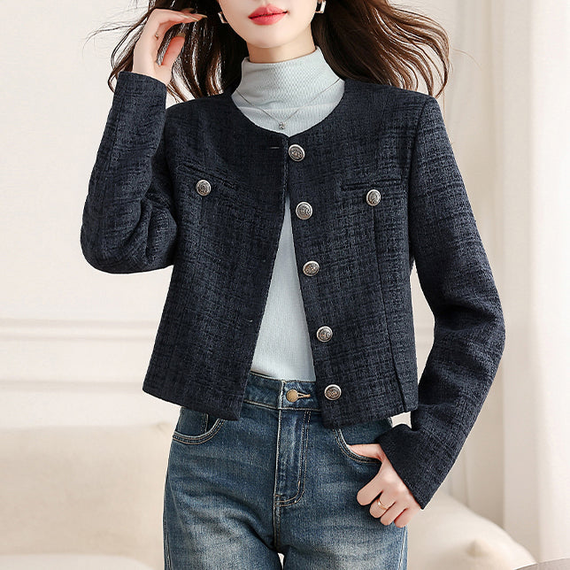 Casual Blue Cropped Jacket