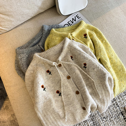 Embroidered 3D Flower Knit Sweater Jacket
