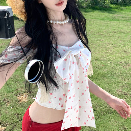 Bow-Tie Off-Shoulder Top And Skirt Two-Piece Set