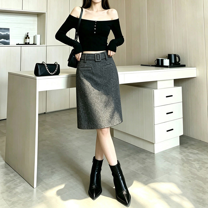 Retro Mid-Waist Elegant Midi Skirt