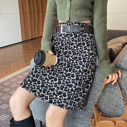 High-Waisted Slimming Leopard Print Mini Skirt