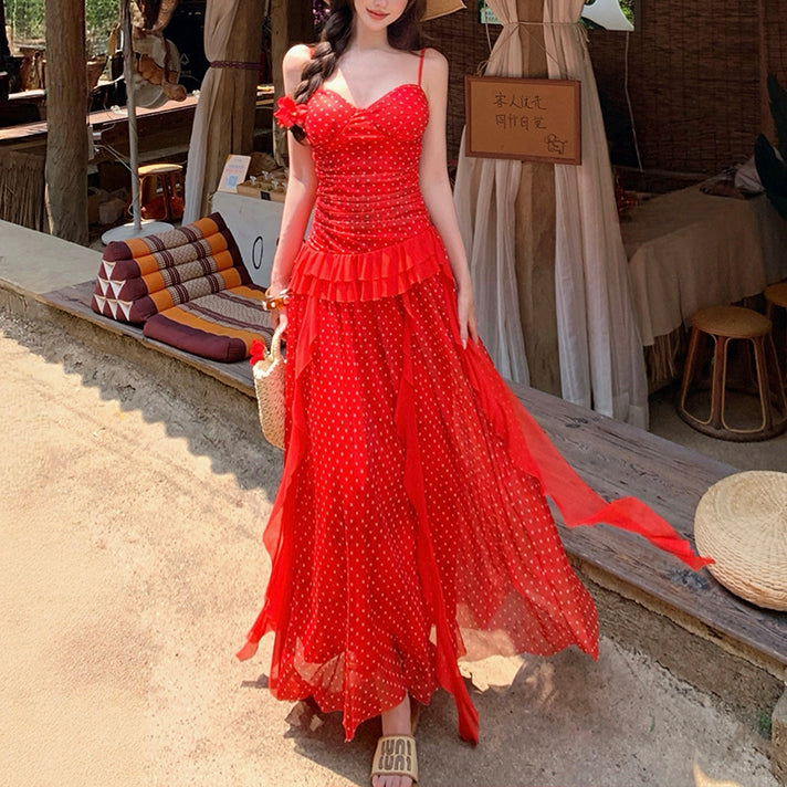 Retro Red Polka-Dot Vacation Dress