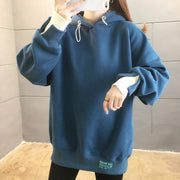 Drawstring hooded loose long sleeve sweatshirt