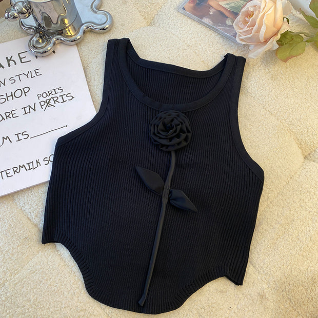 Rose slim fit sleeveless ice silk knit tank top