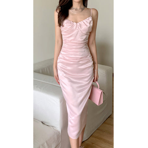 Pink Bodycon Fishtail Pleated Strapless Cami Dress