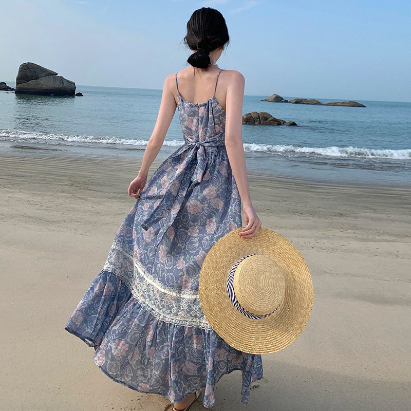 Niche-Style Floral Lace-Trimmed Slip Dress