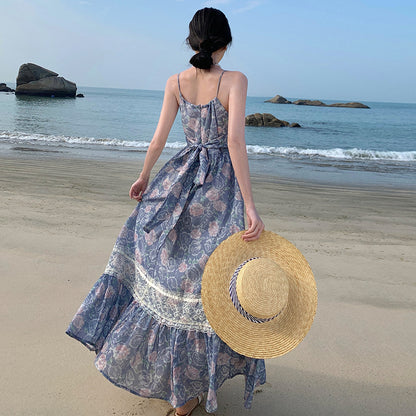 Niche-Style Floral Lace-Trimmed Slip Dress
