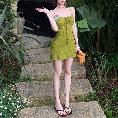 Retro-Style Vacation Textured Slip Dress