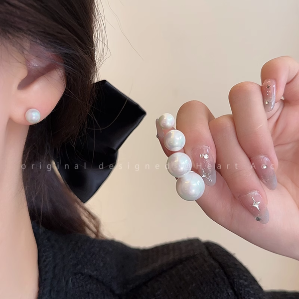 High-Gloss Pearl Silver Needle Stud Retro Versatile Earrings