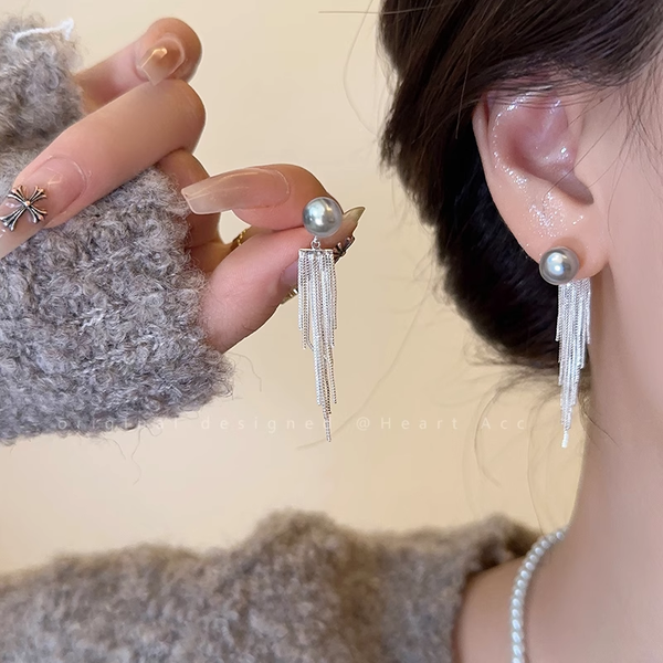 Tassel Pearl Earrings Fashionable Exquisite Studs