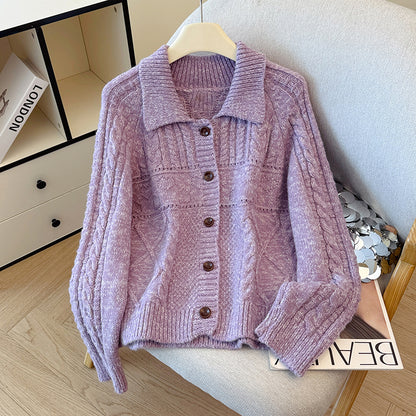 Two-Tone Lapel Knitted Cardigan
