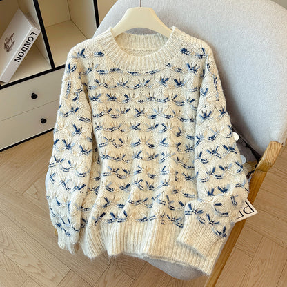Sweet Loose Contrast Color Sweater