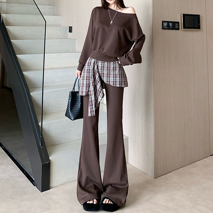 Retro Plaid High-Waisted Trousers Two-Piece Suit