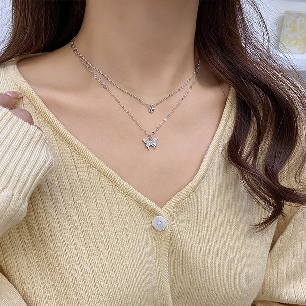 Double Butterfly Alloy Clavicle Necklace