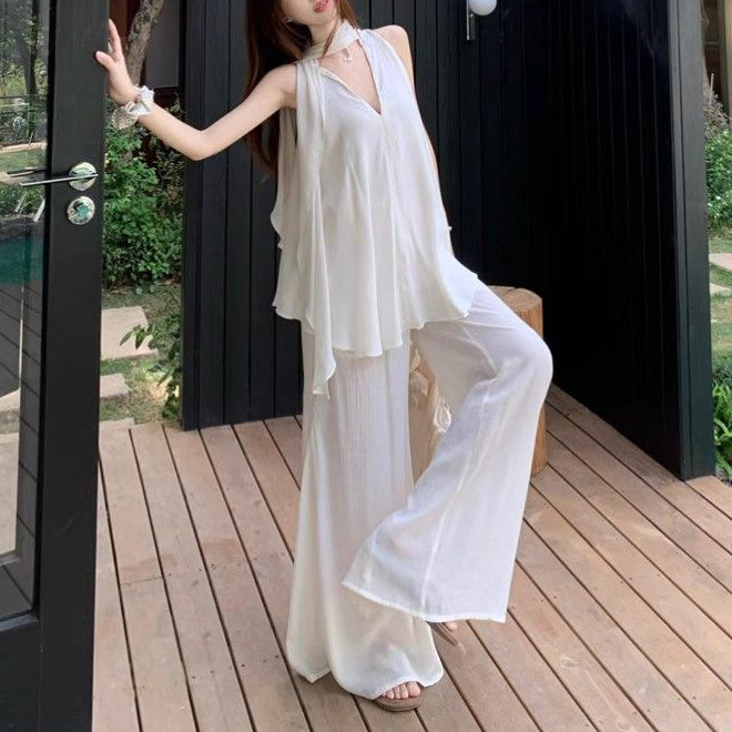 Stylish Sleeveless V-Neck Loose Vest And Pants Two-Piece Set