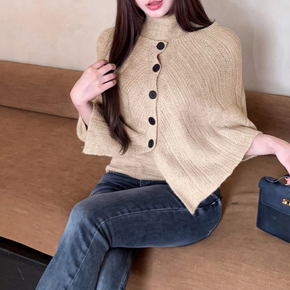 Vintage-Style Asymmetric Side-Button Off-Shoulder Knit Cardigan