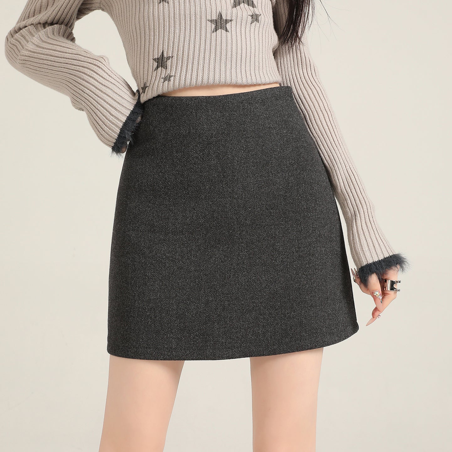 Gray A-Line Wool Skirt