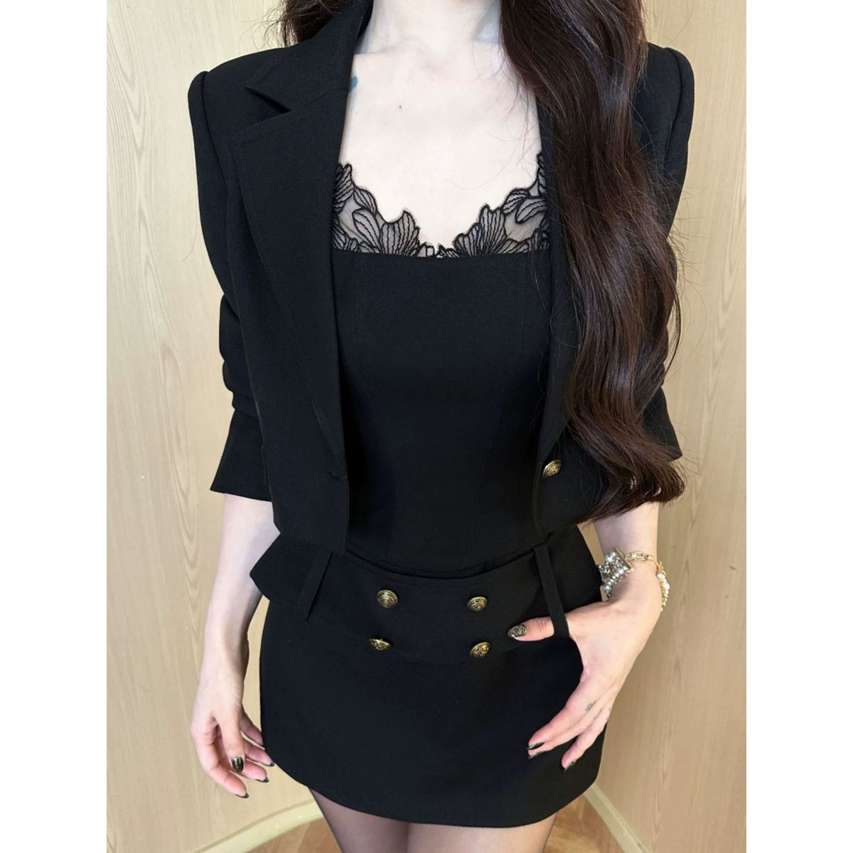 Lace-Trimmed Slip Dress Two-Piece Set