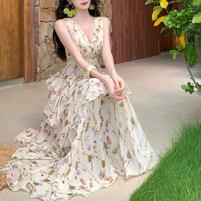 V-Neck Spaghetti Strap Cake Dress