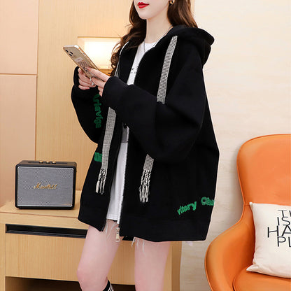 Loose-Fitting Casual Hooded Sweatshirt Jacket