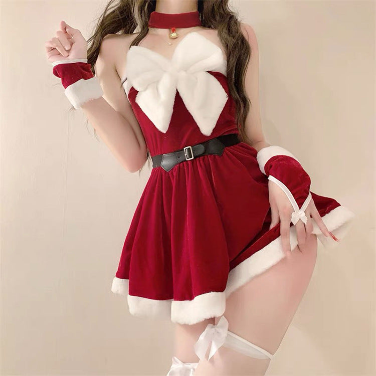 Tube top bow top skirt sexy christmas set