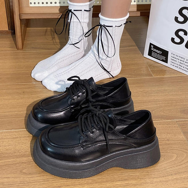 Small Two-Wear Thick-Soled Lace-Up Retro Leather Shoes