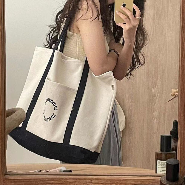 Canvas one shoulder large capacity commuter tote bag