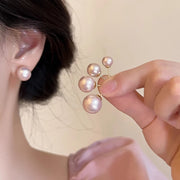 Pink pearl stud silver needle earrings