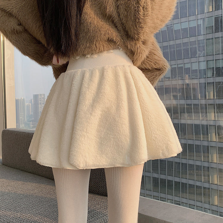 Casual Plush High-Waisted A-Line Mini Skirt