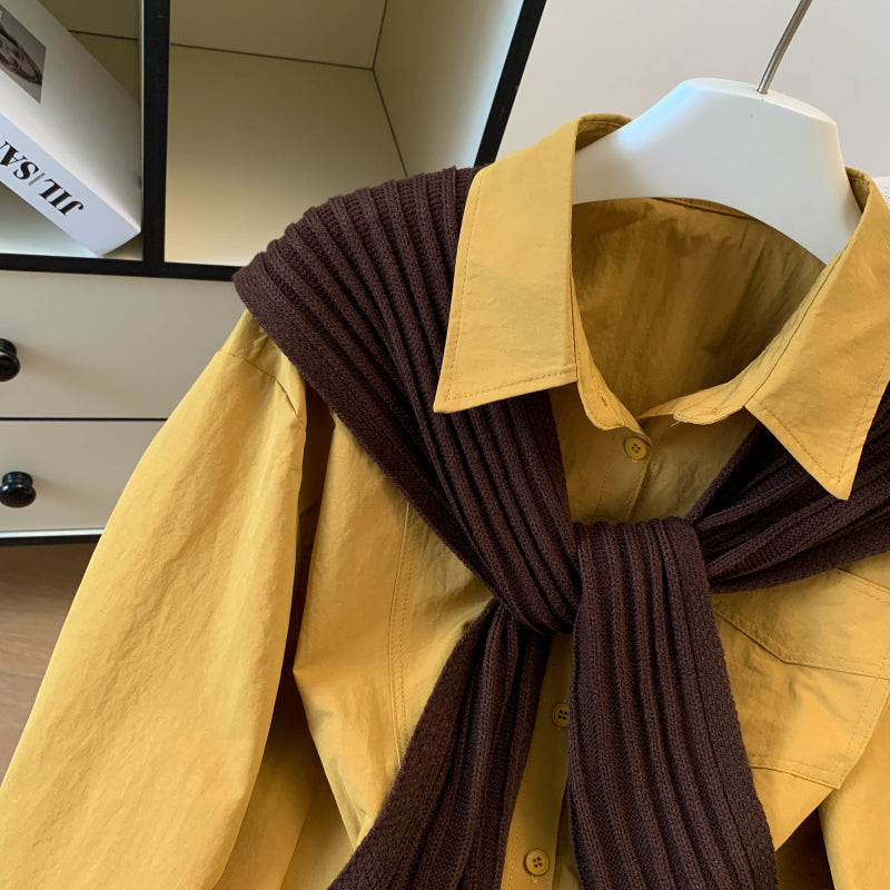 Long-Sleeved Pure Cotton Shirt With A Shawl