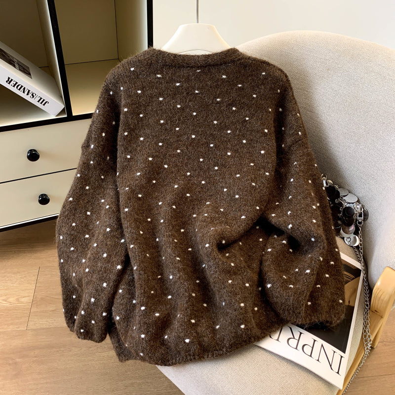 Loose-Fit Polka-Dot Knit Cardigan