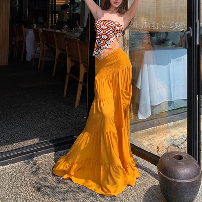 Bohemian-Style Printed Resort Two-Piece Set