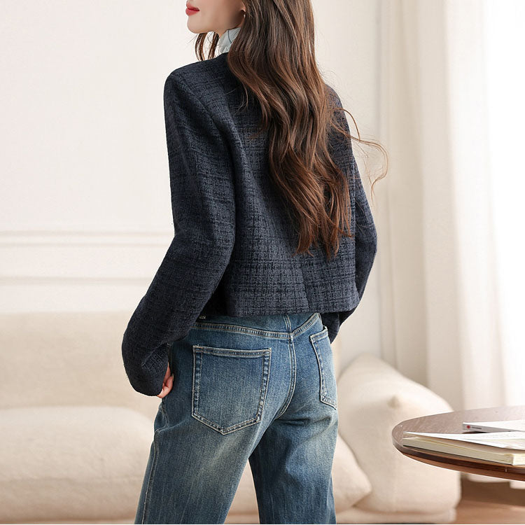 Casual Blue Cropped Jacket