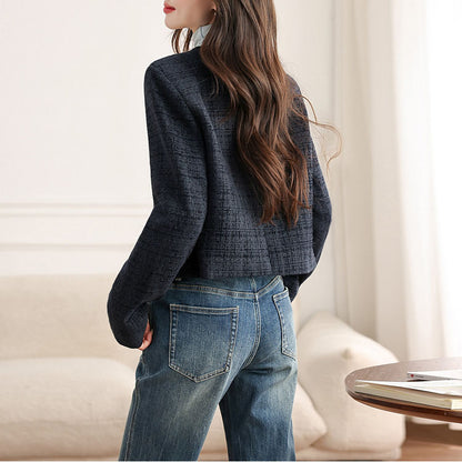 Casual Blue Cropped Jacket