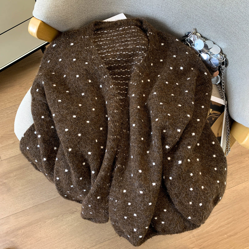 Loose-Fit Polka-Dot Knit Cardigan