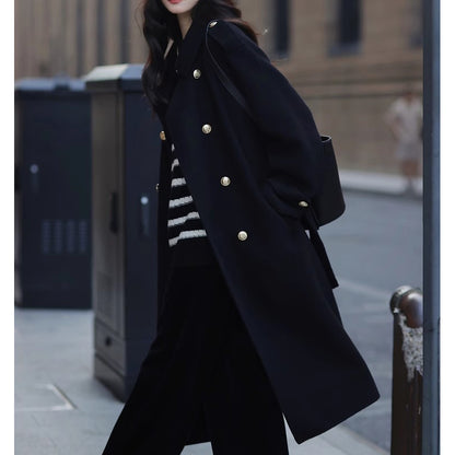 Retro Red Long Wool Coat With Gold Buttons
