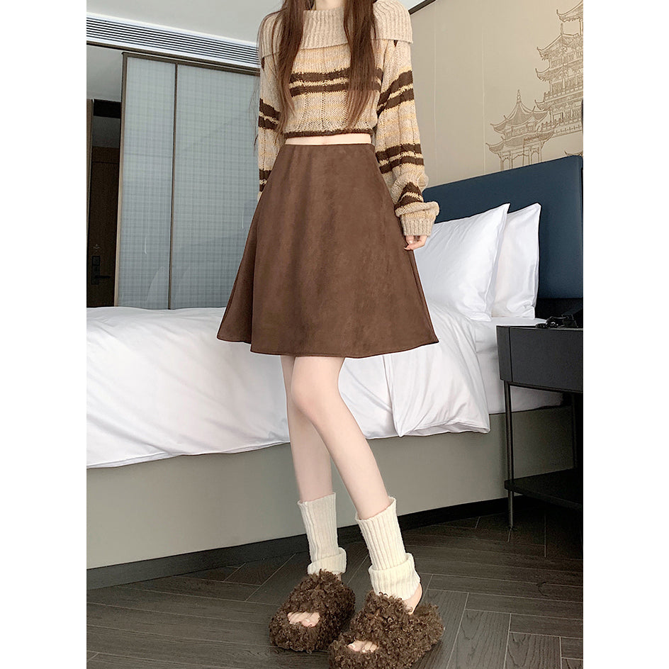 High-Waisted Midi A-Line Skirt