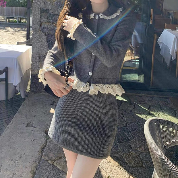 Detachable Heavy Handmade Crocheted Wool Sweater Skirt Set