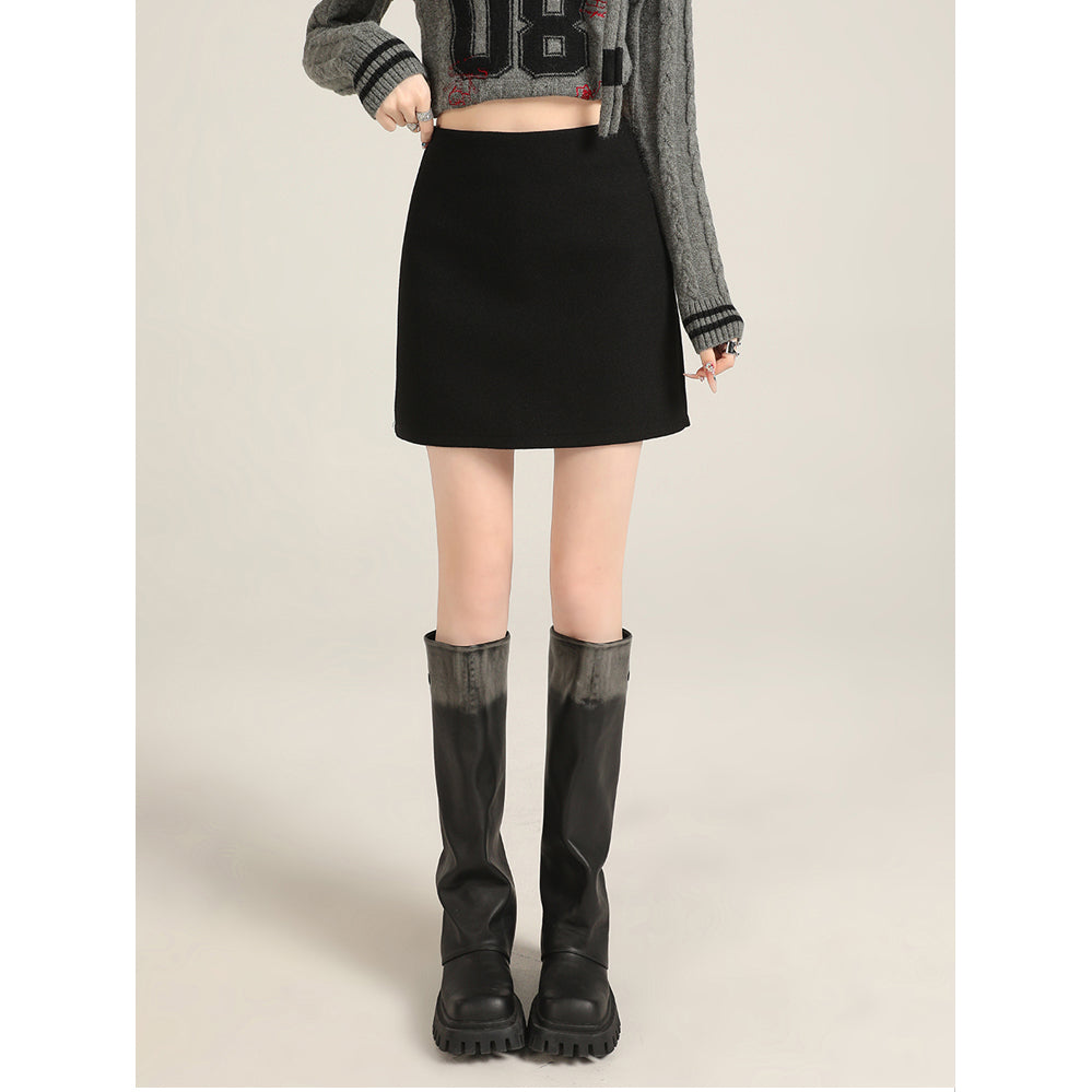 Gray A-Line Wool Skirt