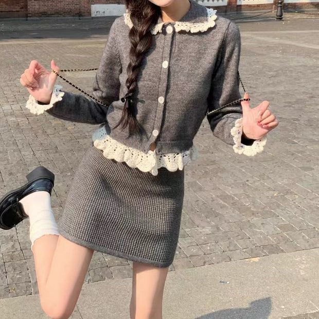 Detachable Heavy Handmade Crocheted Wool Sweater Skirt Set